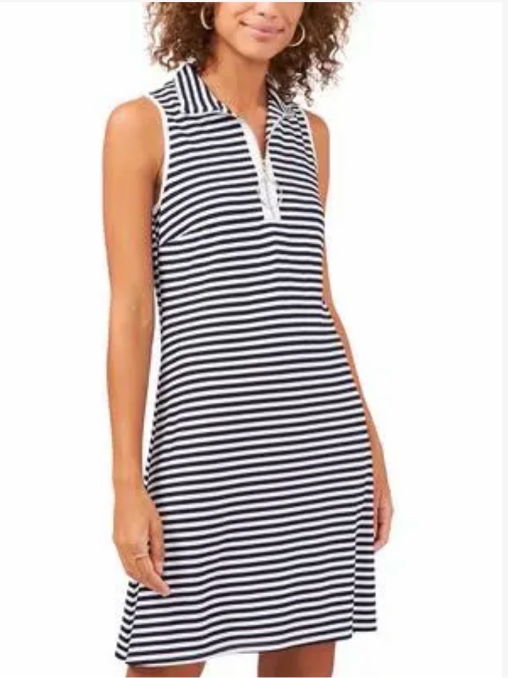 MSK Navy and White Sleeveless Striped Polo Dress size Small